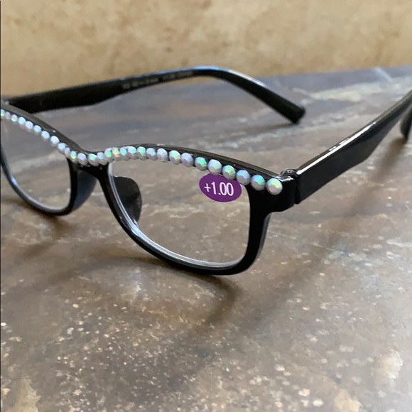 NWT Black W/ AB Crystals Bling Reader Glasses 1.00 - Picture 5 of 10